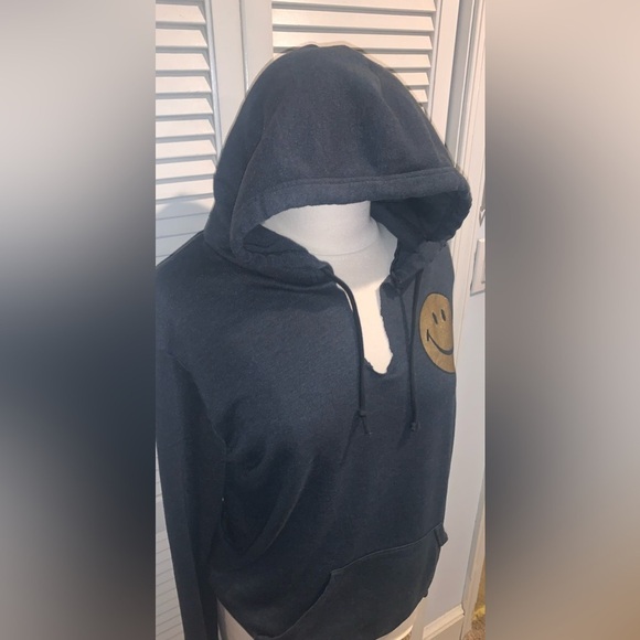 Aviator Nation Smiley Face Gold Foil Hoodie Gray Unisex Large - Picture 5 of 11